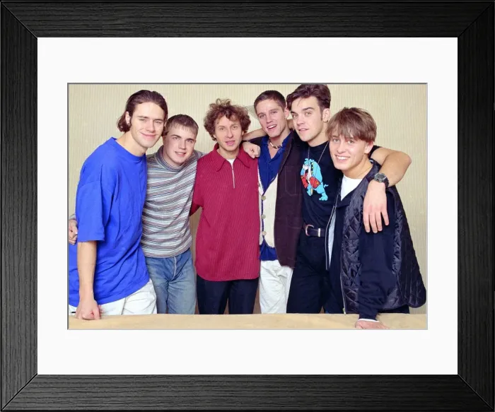 Framed Print : Pop group Take That pose for a group photograph. September 1993 Framed Print : Pop group Take That pose for a group photograph. September 1993