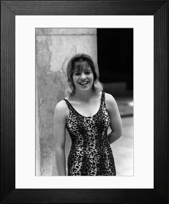 Framed Print : Linda Ludgrove backstroke swimming champion pictured in swimming pool in 1965