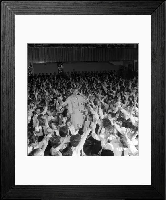 Framed Print : Linda Ludgrove December 1962 swimmer with her Olympic medals returns to her school Framed Print : Linda Ludgrove December 1962 swimmer with her Olympic medals returns to her school