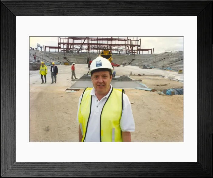 Framed Print : Former bassist of The Animals pop group Chas Chandler during the building of Framed Print : Former bassist of The Animals pop group Chas Chandler during the building of