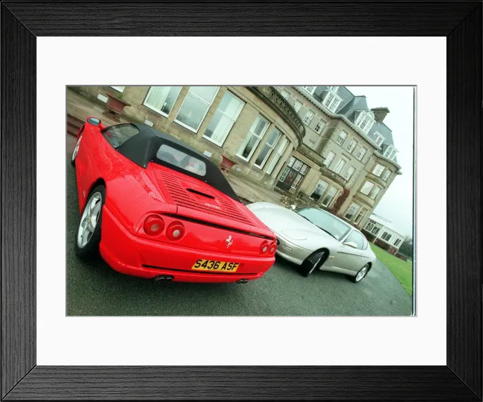 Framed Print : Ferrari cars lineup at the Gleneagles Hotel. Pictured are the 355 FI Spider (red)