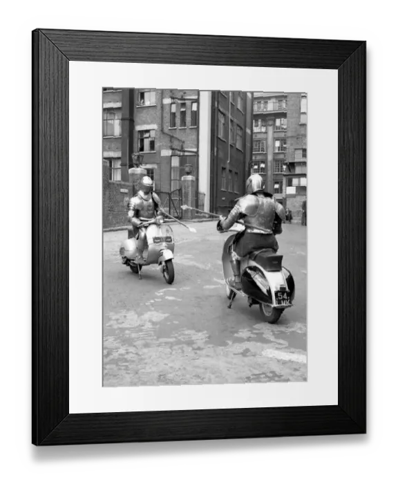 Framed Print : Knights of the road Ray Cart and Anthony Bassadome members of the Vespa club seen Framed Print : Knights of the road Ray Cart and Anthony Bassadome members of the Vespa club seen