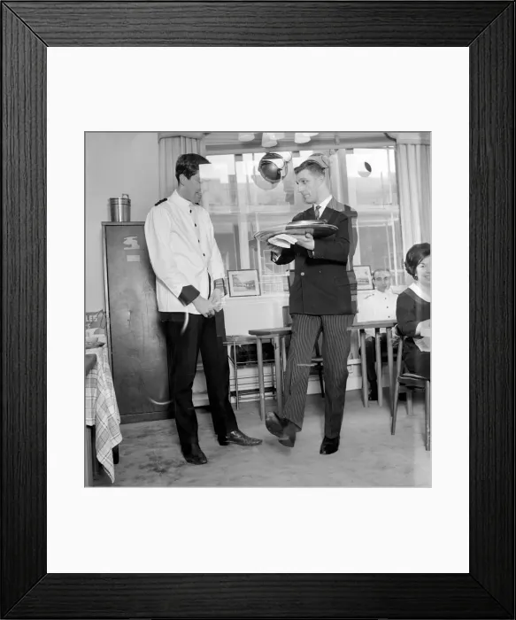 Framed Print : Waiters training school, where would be waiters are shown the correct way to serve