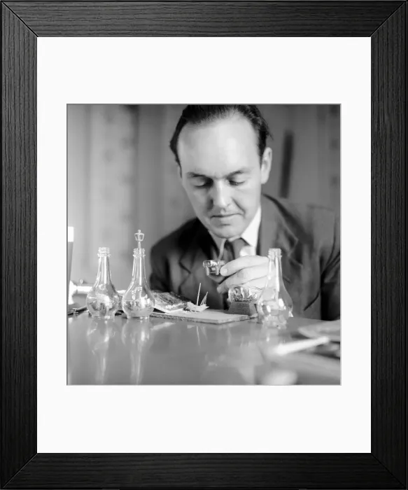Framed Print : Man creating a ship in a bottle model: 1965 A1211 Framed Print : Man creating a ship in a bottle model: 1965 A1211
