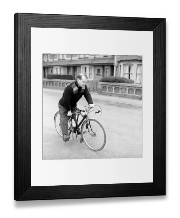 Framed Print : Dickie Bird seen here with his hand pedal bike. 1958 A218-001