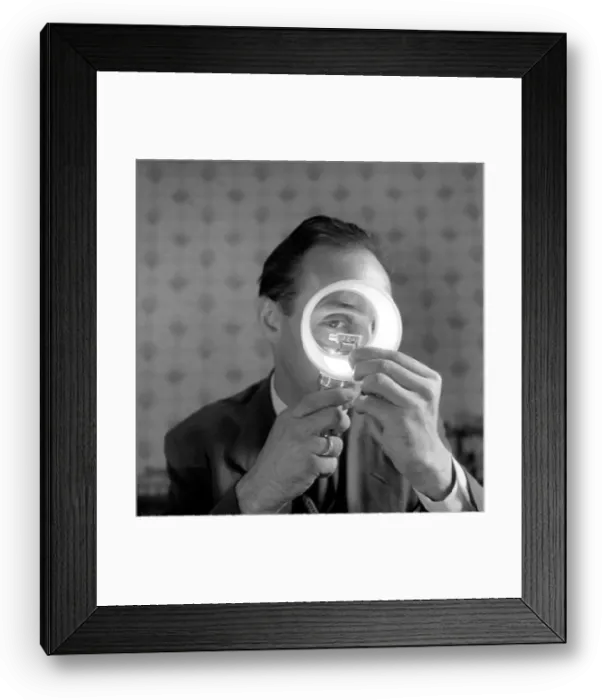 Framed Print : Man creating a ship in a bottle model: 1965 A1211-005 Framed Print : Man creating a ship in a bottle model: 1965 A1211-005