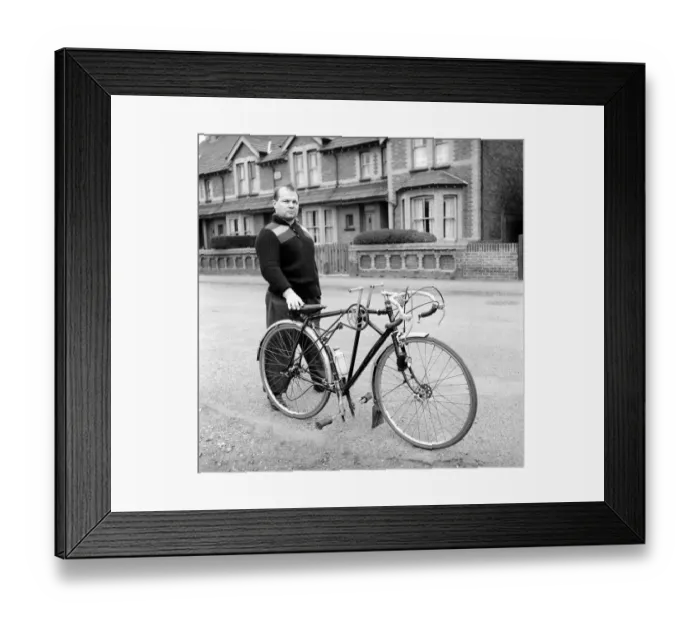 Framed Print : Dickie Bird seen here with his hand pedal bike. 1958 A218-005