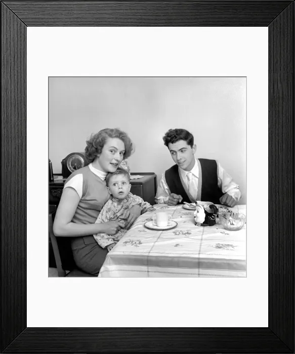 Framed Print : Family life: Mr. and Mrs. Hull with their son having tea. 1954 A160-006 Framed Print : Family life: Mr. and Mrs. Hull with their son having tea. 1954 A160-006