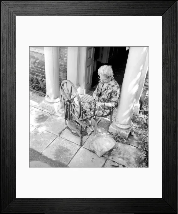 Framed Print : The SpinnersI guild of Kent. Women using hand operated loom Framed Print : The SpinnersI guild of Kent. Women using hand operated loom