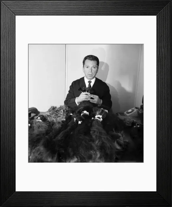 Framed Print : Wigmakers Workshop: Women making wigs whilst in another part of the workshop hair is Framed Print : Wigmakers Workshop: Women making wigs whilst in another part of the workshop hair is