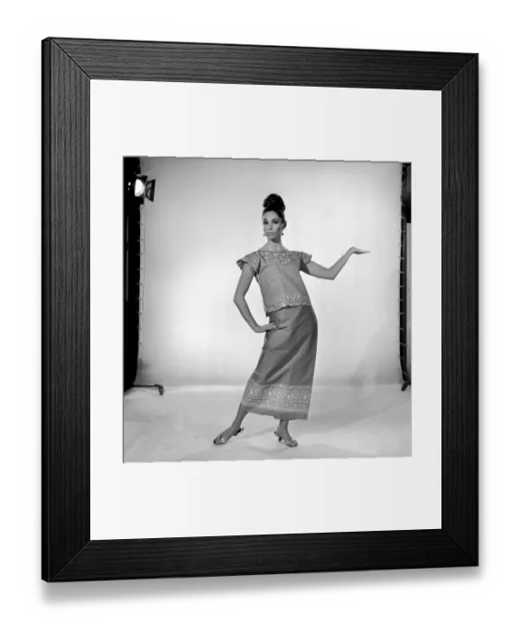 Framed Print : Imogen Woodford modelling a outfit with a far eastern influence. 1965 Framed Print : Imogen Woodford modelling a outfit with a far eastern influence. 1965