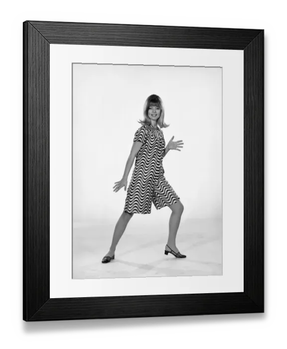 Framed Print : Uschie Bernell modelling beach dress / trouser in Reveille Studios 1965 Framed Print : Uschie Bernell modelling beach dress / trouser in Reveille Studios 1965