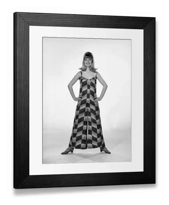 Framed Print : Uschie Bernell modelling beach dress  /  trouser in Reveille Studios 1965
