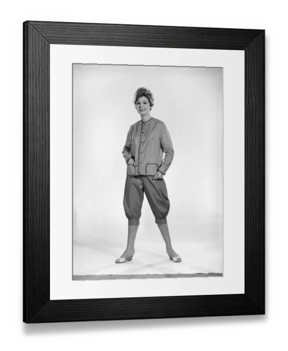 Framed Print : Clothing: Fashion: Jacket. Woman wearing plus four trousers and jacket