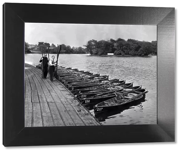 Rowing boats ready by the lake at Heaton Park in Mnachester