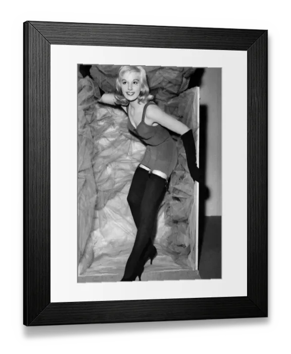 Framed Print : Felicity Frosdick as Miss Scandale'arrives in her box wearing a new garment Framed Print : Felicity Frosdick as Miss Scandale'arrives in her box wearing a new garment