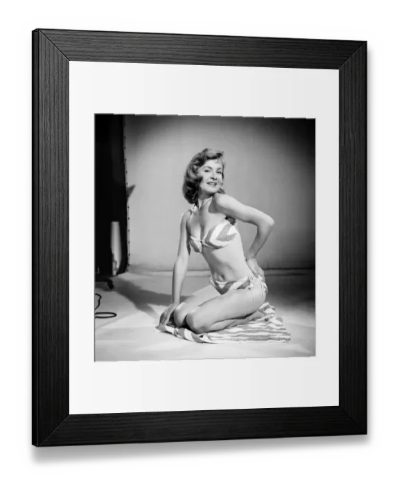 Framed Print : Model wearing bikini and straw hat. 1959 Framed Print : Model wearing bikini and straw hat. 1959