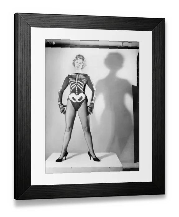 Framed Print : Woman wearing Skeleton outfit. October 1959