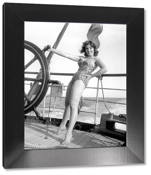Julie Alexander models the latest swimwear whilst on a sail ship in the channel