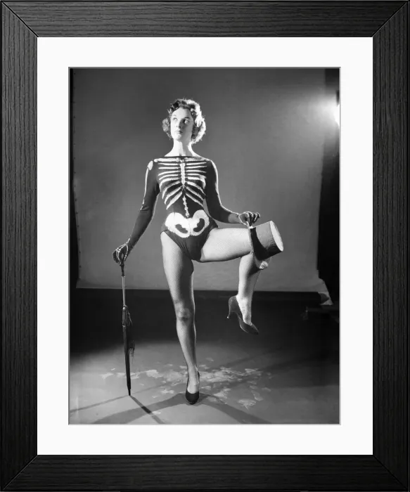 Framed Print : Woman wearing Skeleton outfit. October 1959