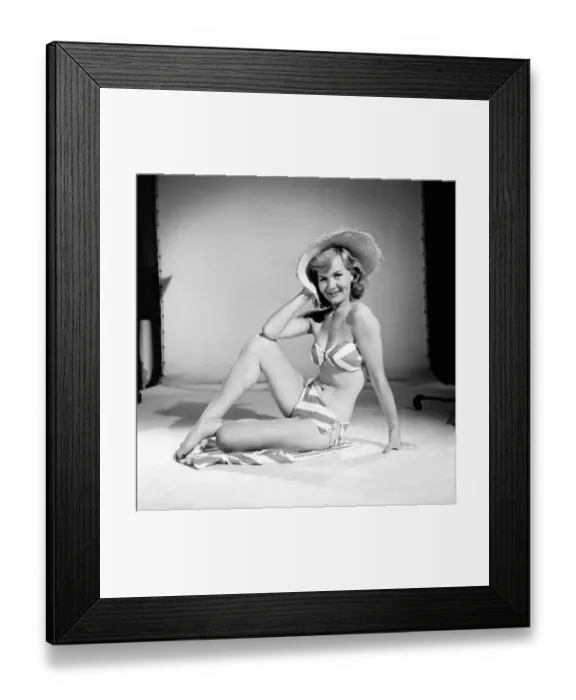 Framed Print : Model wearing bikini and straw hat. 1959 Framed Print : Model wearing bikini and straw hat. 1959