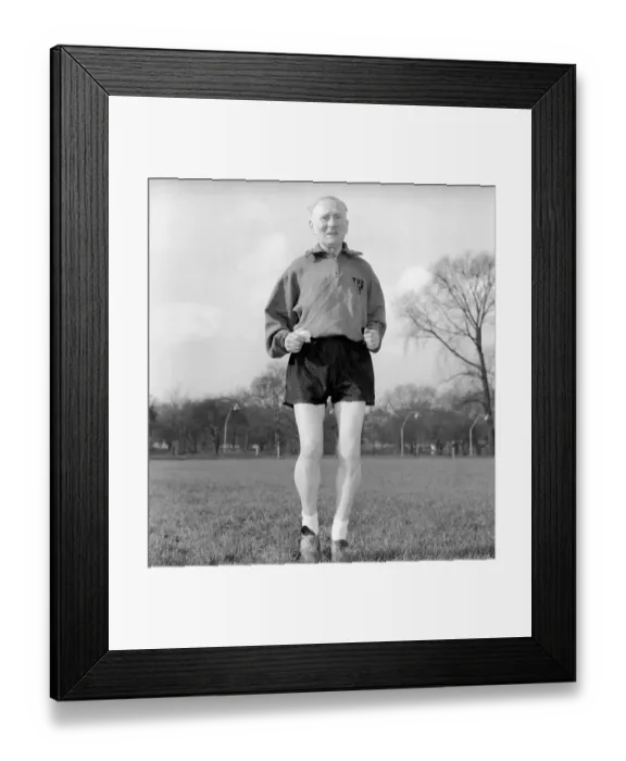 Framed Print : Pensioner: 80 year old athlete Joe Deakin seen here training on the track. 1963 A763-004
