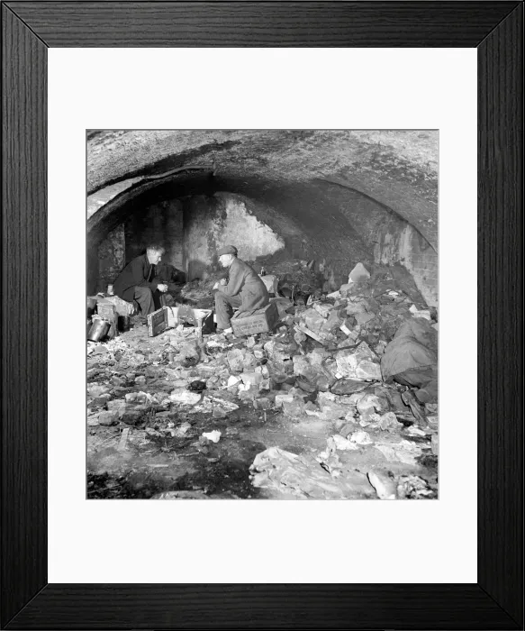 Framed Print : Tramps: Two homeless gentlemen who live in the cellar of a bombed out building close to Framed Print : Tramps: Two homeless gentlemen who live in the cellar of a bombed out building close to