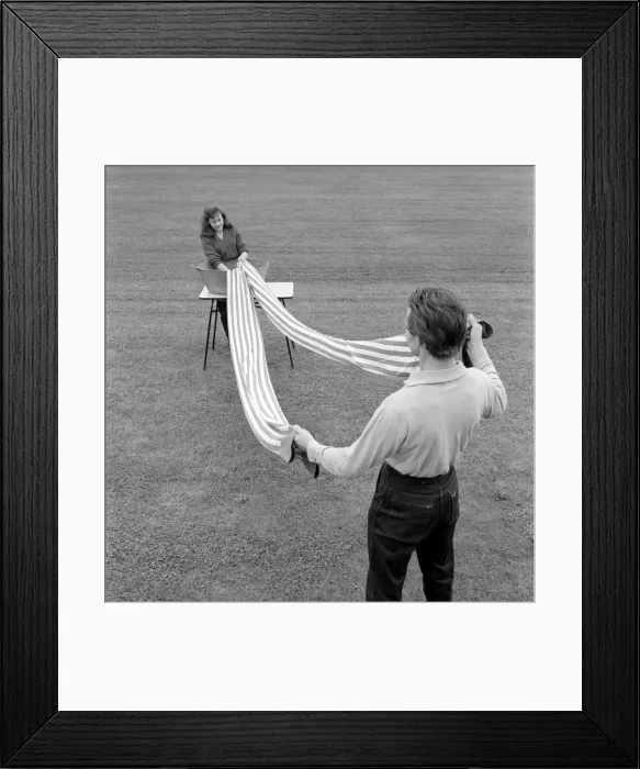 Framed Print : Entertainment: Circus: Barrie Sloan, Billy SmartIs stilt walker seen here washing Framed Print : Entertainment: Circus: Barrie Sloan, Billy SmartIs stilt walker seen here washing