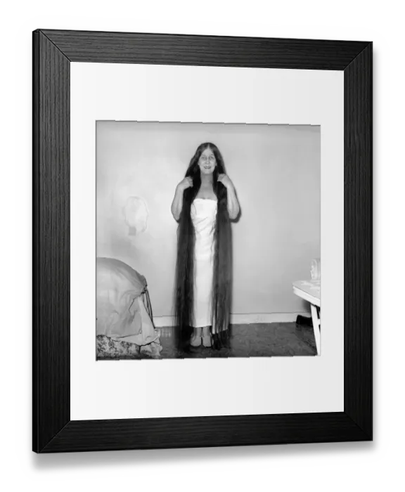 Framed Print : Hair styles: Long hair: Mrs. Mabel Anderson seen here with her floor length hair Framed Print : Hair styles: Long hair: Mrs. Mabel Anderson seen here with her floor length hair