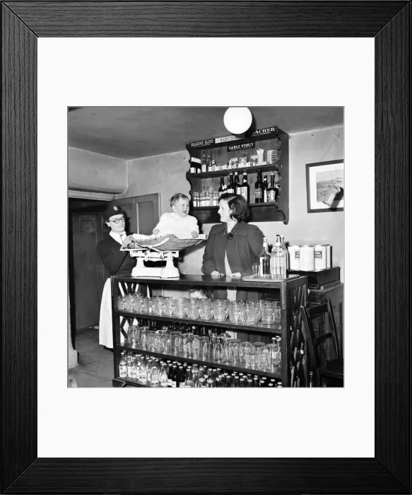 Framed Print : Medical: Baby: Clinic: Once every week the Falklands Arm pub near Stratford stops serving