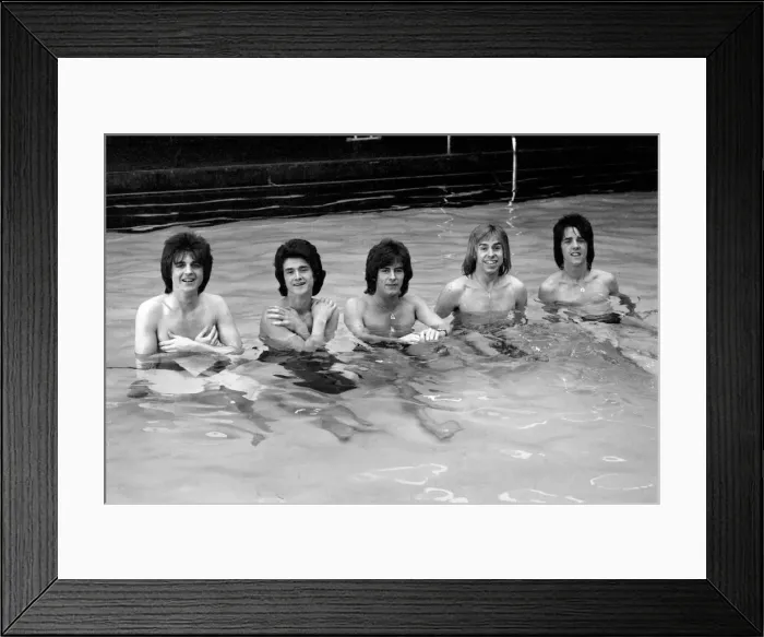 Framed Print : The Bay City Rollers celebrate their chart success with a quick dip in the pool