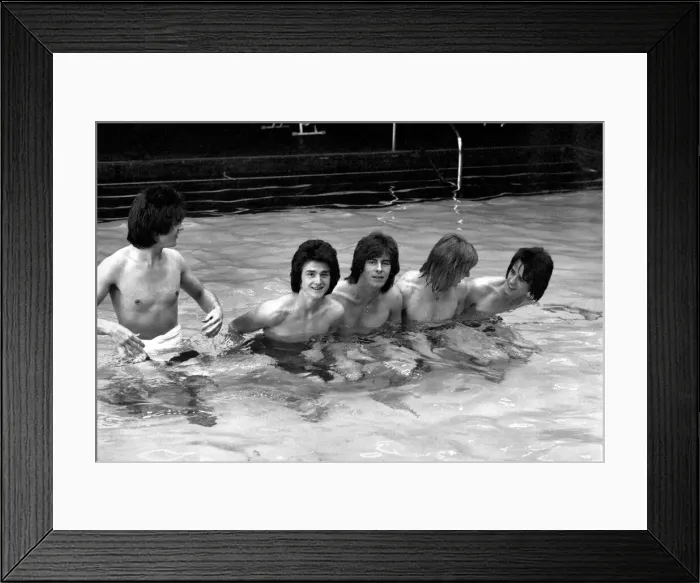 Framed Print : The Bay City Rollers celebrate their chart success with a quick dip in the pool Framed Print : The Bay City Rollers celebrate their chart success with a quick dip in the pool