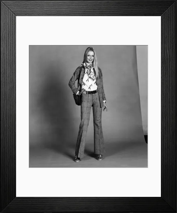 Framed Print : Lise-Lotte. Swedish model wearing flaired trouser suit. March 1975 75-01268-005 Framed Print : Lise-Lotte. Swedish model wearing flaired trouser suit. March 1975 75-01268-005