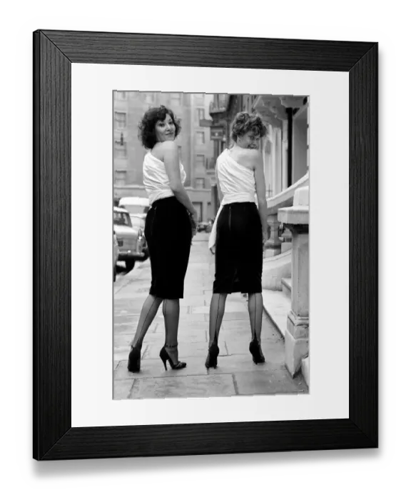 Framed Print : Lara and Chris wearing the new design stiletto heel. March 1975 75-01213