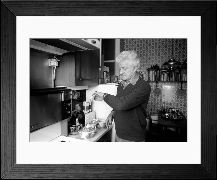 Framed Print : Actor John Pertwee seen here at home making tea. March 1981 PM 81-01203-004 Framed Print : Actor John Pertwee seen here at home making tea. March 1981 PM 81-01203-004