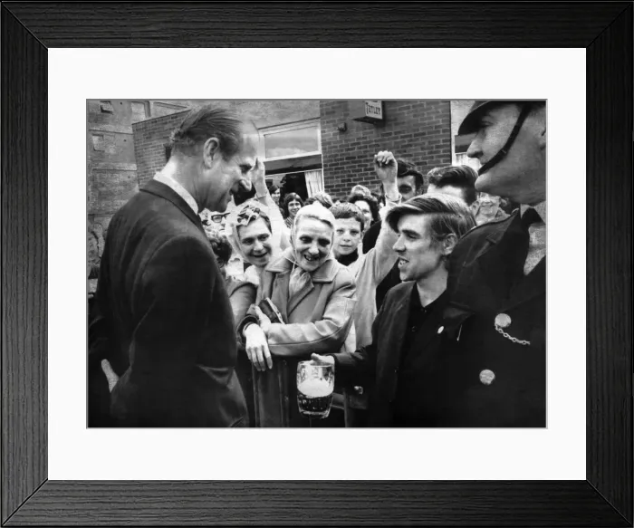 Framed Print : Prince Philip touring the central redevelopment area and shopping centre in Salford