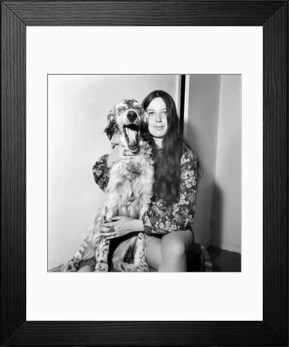 Framed Print : Glamourous Pat Wrigley and her dog Tim. July 1970 70-6838-004 Framed Print : Glamourous Pat Wrigley and her dog Tim. July 1970 70-6838-004