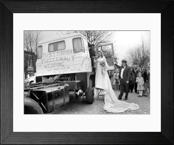 Framed Print : Jock Edwards with his bride, Jill Crawford, after their marriage at St Framed Print : Jock Edwards with his bride, Jill Crawford, after their marriage at St