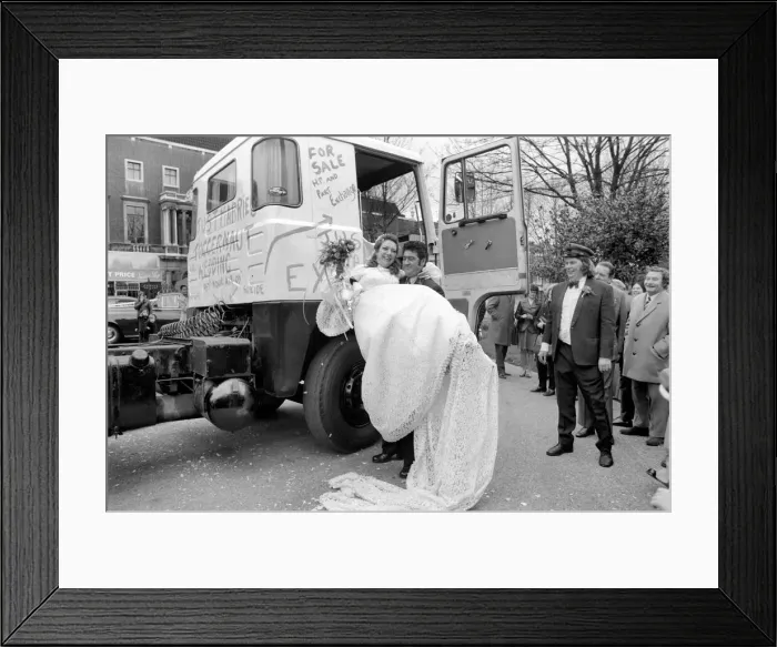 Framed Print : Jock Edwards with his bride, Jill Crawford, after their marriage at St Framed Print : Jock Edwards with his bride, Jill Crawford, after their marriage at St