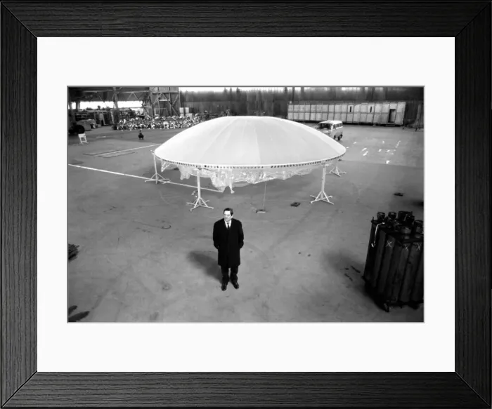Framed Print : A flying saucer was seen at Cardington formerly the Royal Airship Works, Beds Framed Print : A flying saucer was seen at Cardington formerly the Royal Airship Works, Beds