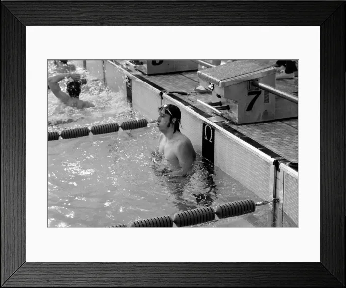 Framed Print : Coca-Cola International Swimming Championships. Brian Brinkley regaining his breath after Framed Print : Coca-Cola International Swimming Championships. Brian Brinkley regaining his breath after