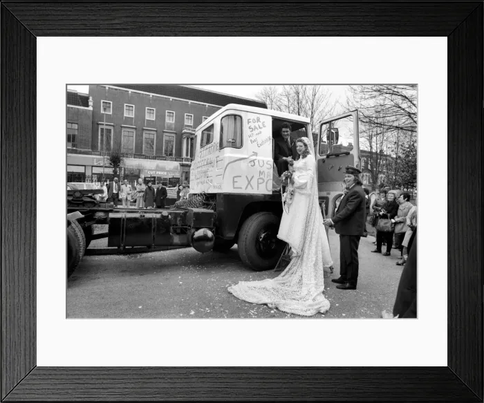 Framed Print : Jock Edwards with his bride, Jill Crawford, after their marriage at St Framed Print : Jock Edwards with his bride, Jill Crawford, after their marriage at St