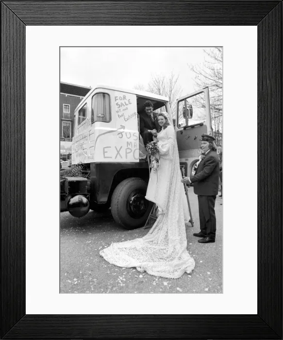 Framed Print : Jock Edwards with his bride, Jill Crawford, after their marriage at St Framed Print : Jock Edwards with his bride, Jill Crawford, after their marriage at St