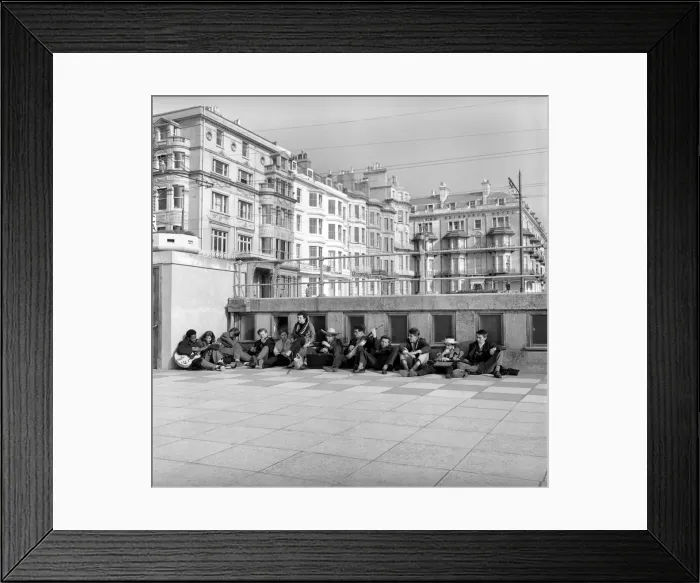 Framed Print : Les Hobeaux Skiffle group seen here performing on the sea front a Hastings. May 1957 Framed Print : Les Hobeaux Skiffle group seen here performing on the sea front a Hastings. May 1957