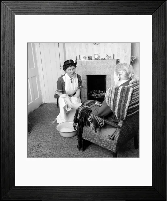 Framed Print : The District Nurse: General scenes of District Nurse Muggeride out on her rounds visit Framed Print : The District Nurse: General scenes of District Nurse Muggeride out on her rounds visit