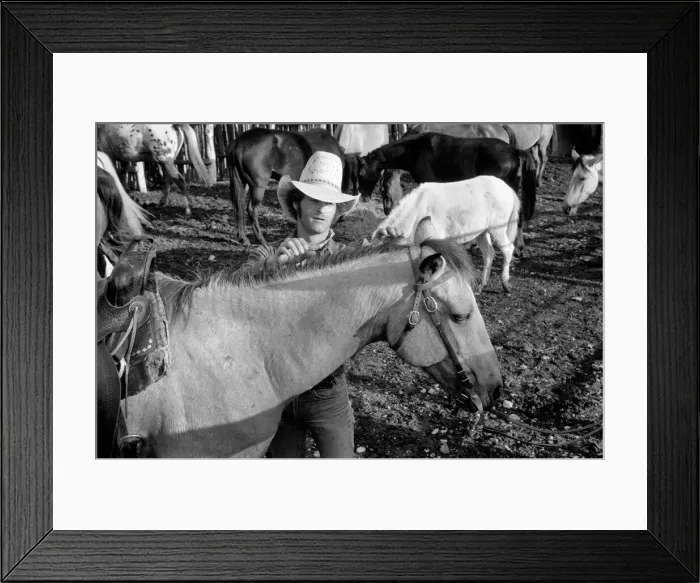 Framed Print : People: Cowboys with horses at a ranch in the USA. December 1980 80-07236-004