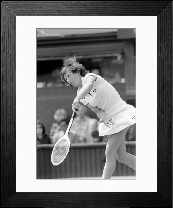 Framed Print : Wimbledon: 1980 2nd day. Navratilova vs. Kloss. Navratilova in action against Kloss Framed Print : Wimbledon: 1980 2nd day. Navratilova vs. Kloss. Navratilova in action against Kloss