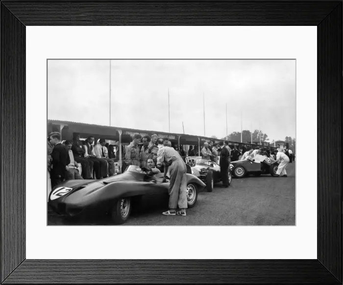 Framed Print : Cars in the pit area at Oulton Park in Cheshire during a racing meet September