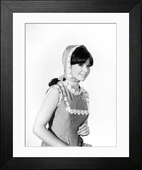 Framed Print : Clothing: Fashion: Hats: Woman wearing granny hood. Model: Rosemary Bell. 1966 B1965-005 Framed Print : Clothing: Fashion: Hats: Woman wearing granny hood. Model: Rosemary Bell. 1966 B1965-005