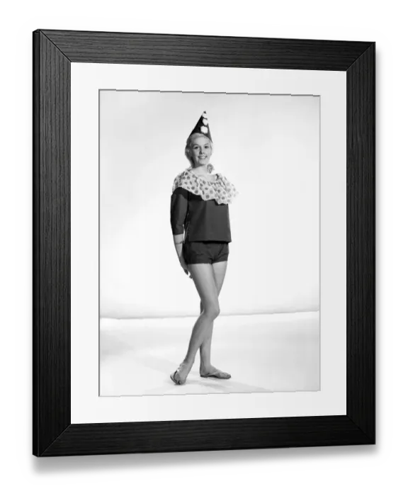 Framed Print : Model Felecity Fosdick wearing pierrot swimming costume. Circa 1959